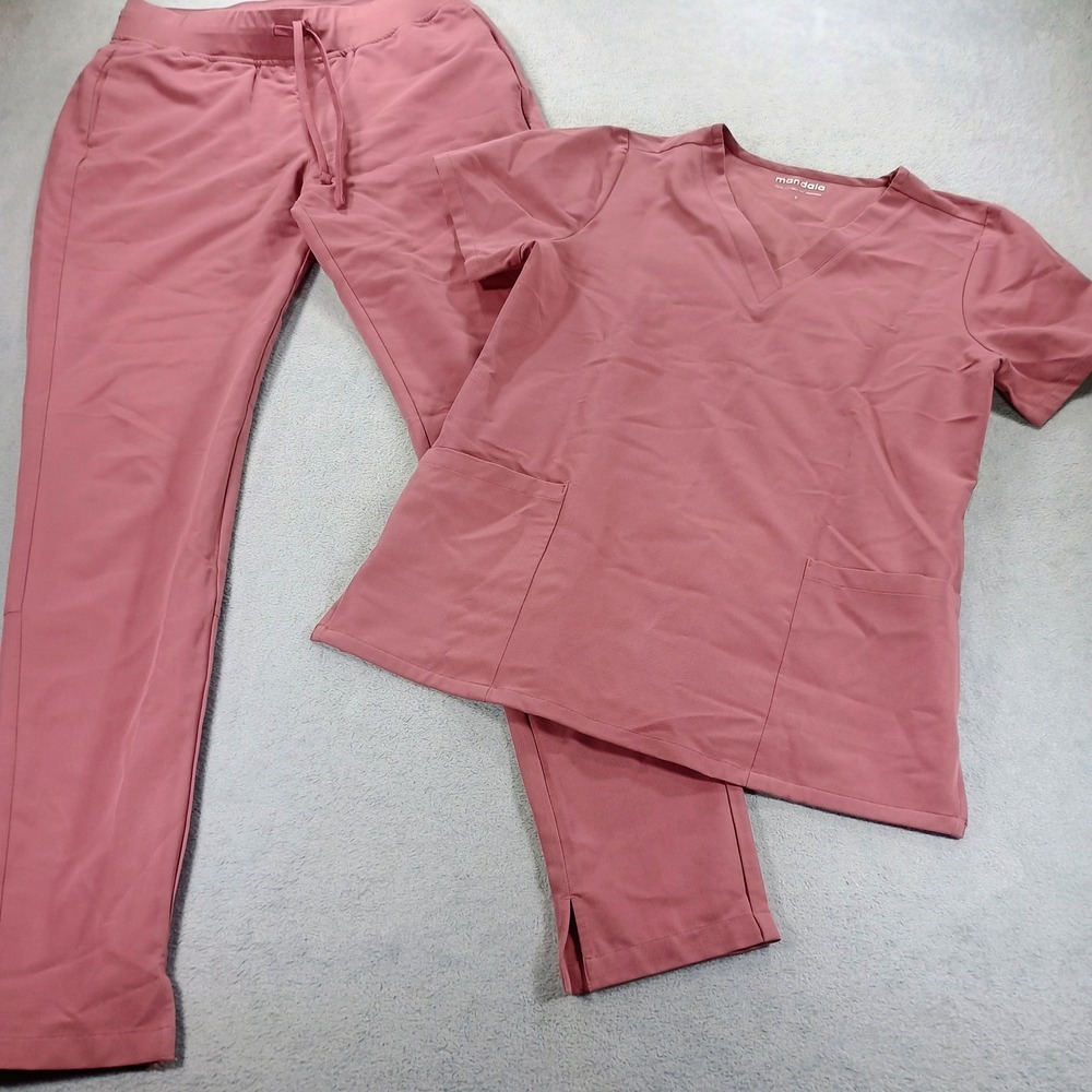 Mandala Women Scrub Set Mauve Pink Small Equa-Tek V-Neck Jogger Pants